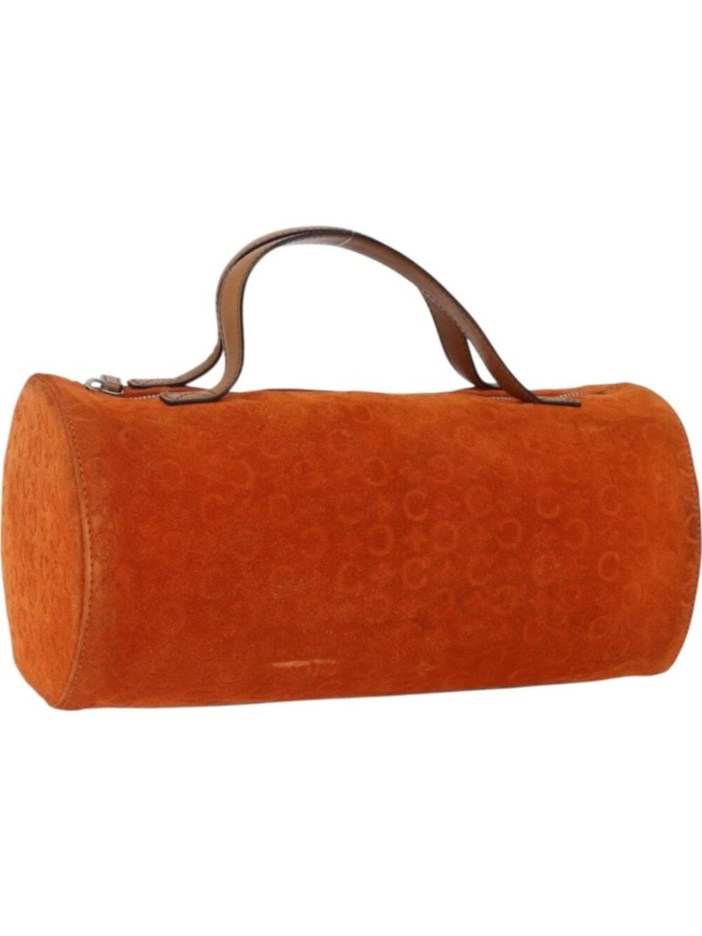 CELINE C Macadam Canvas Boston Bag Suede Orange Silver